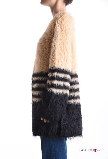 Striped faux fur long sleeve Jacket with buttons without lining with v-neck - ph 3