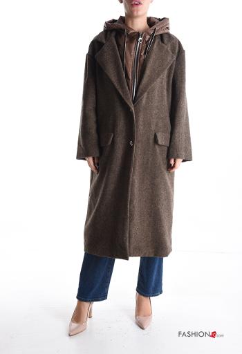 Manteau longue à capuche avec fermeture éclair avec doublure à boutons avec poches