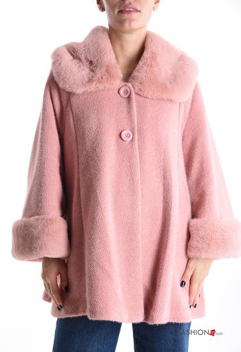 Cappotto pelliccia sintetica con colletto con fodera con bottoni con tasche