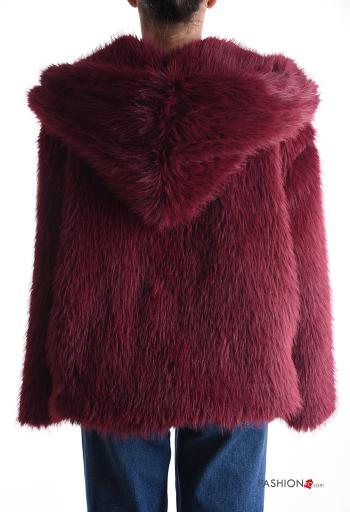 Giacca pelliccia sintetica con fodera con cappuccio con bottoni con tasche - ph 2