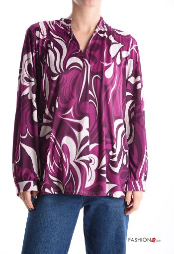 Blusa maniche lunghe Fantasia stampata scollo a V - ph 1