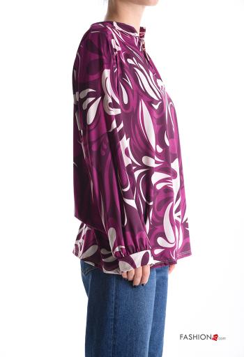 Blusa maniche lunghe Fantasia stampata scollo a V - ph 3