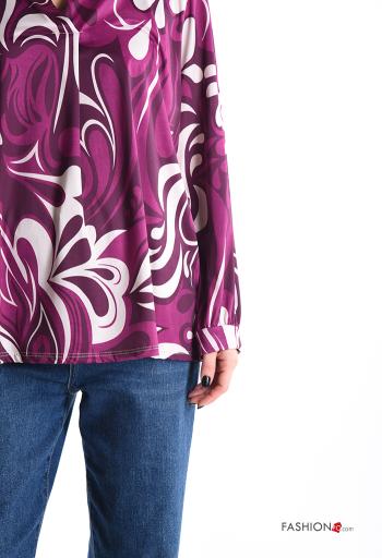 Blusa maniche lunghe Fantasia stampata scollo a V - ph 4