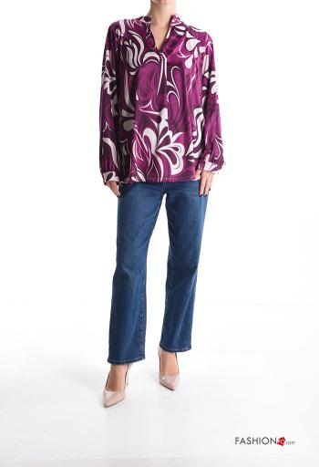 Blusa maniche lunghe Fantasia stampata scollo a V - ph 5