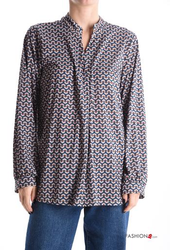 Optical-print long sleeve Blouse with v-neck - ph 1