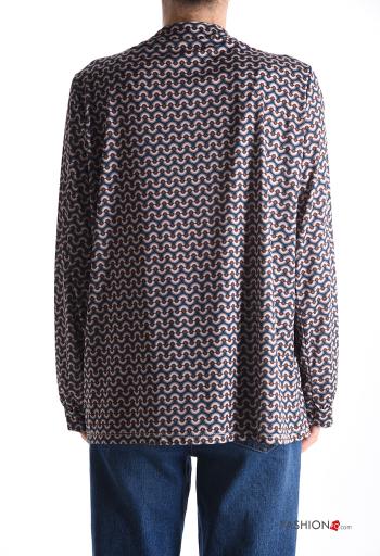 Optical-print long sleeve Blouse with v-neck - ph 2
