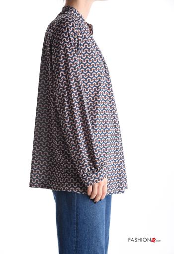 Optical-print long sleeve Blouse with v-neck - ph 3