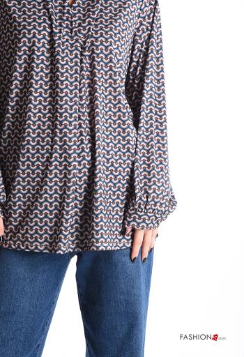 Optical-print long sleeve Blouse with v-neck - ph 4