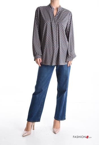 Optical-print long sleeve Blouse with v-neck - ph 5