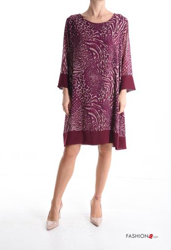 Patterned chiffon crew neck long sleeve knee-length Dress - ph 1