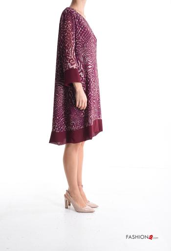 Patterned chiffon crew neck long sleeve knee-length Dress - ph 3