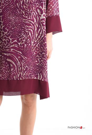 Patterned chiffon crew neck long sleeve knee-length Dress - ph 4