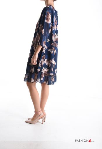 Abito chiffon al ginocchio Fantasia floreale maniche a tre quarti con fodera con balze scollo a V - ph 3