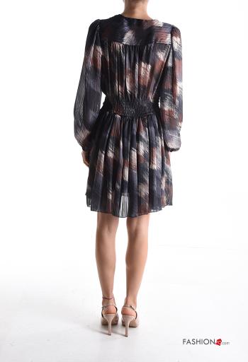 Abstrakte Muster Lurex lange ärmel Kleid mit V-Ausschnitt tiefer ausschnitt mit gummizug mit Futter - ph 2
