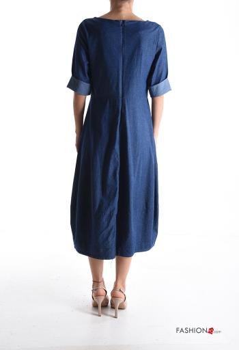 Abito in Cotone denim girocollo con tasche maniche a tre quarti - ph 2
