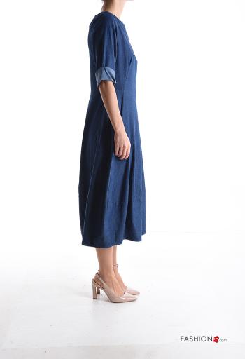 Abito in Cotone denim girocollo con tasche maniche a tre quarti - ph 3