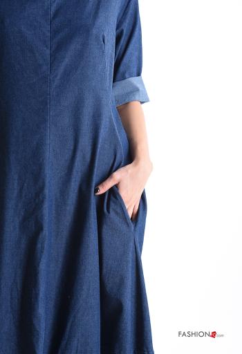 Abito in Cotone denim girocollo con tasche maniche a tre quarti - ph 4