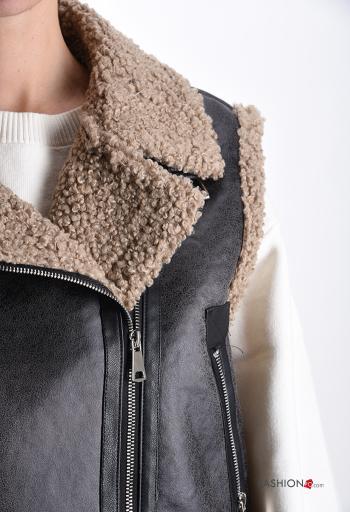 faux leather Gilet with pockets without lining with zip - ph 4