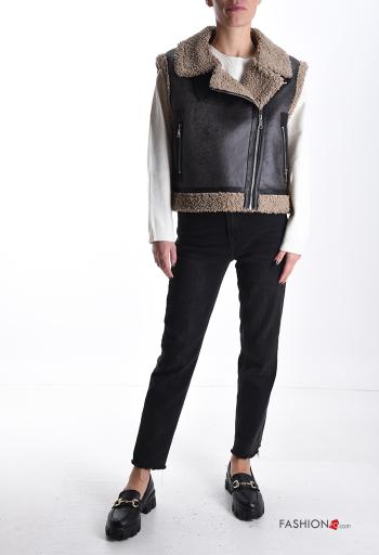 faux leather Gilet with pockets without lining with zip - ph 5