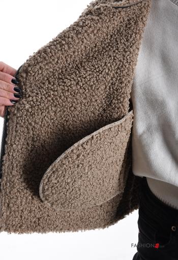 faux leather Gilet with pockets without lining with zip - ph 6