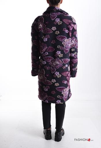 Abrigo de Mezcla de Lana Estampado Floral con bolsillos con botones con forro - ph 2