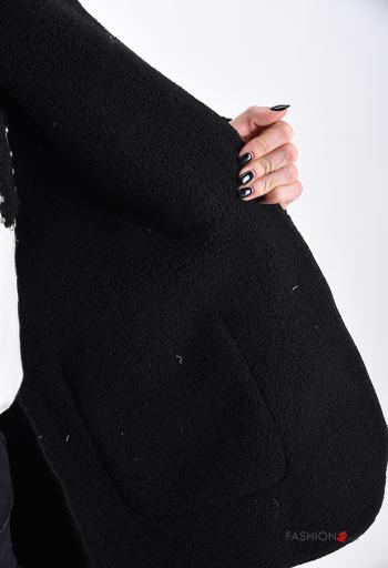Manteau en Mélange de Laine Motif tartan à capuche à col en V sans doublure à boutons avec poches - ph 6