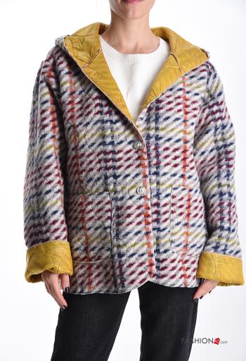 Tartan Wool Mix Coat with lining with hood with buttons with pockets