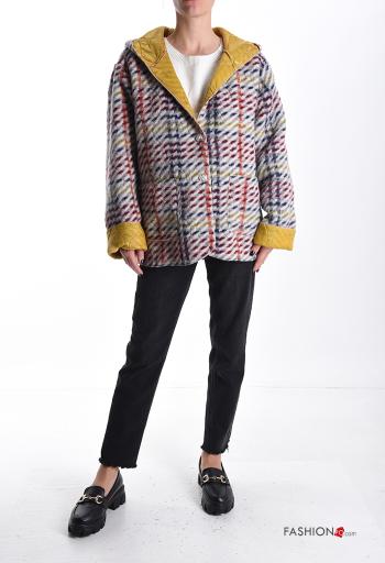 Tartan Wool Mix Coat with lining with hood with buttons with pockets - ph 5