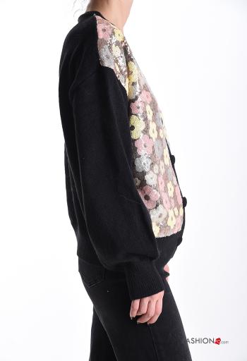 Gilet à Imprimé Floral à paillettes à col en V à boutons - ph 3