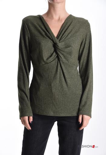Maglietta a manica lunga lurex maniche lunghe scollo a V con nodo