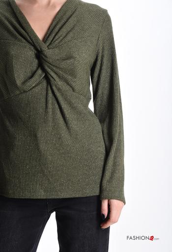 Maglietta a manica lunga lurex maniche lunghe scollo a V con nodo - ph 4