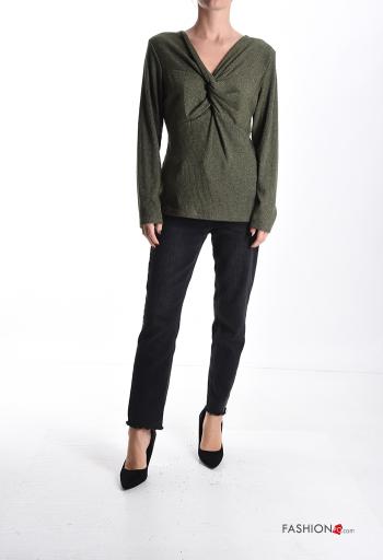 Maglietta a manica lunga lurex maniche lunghe scollo a V con nodo - ph 5
