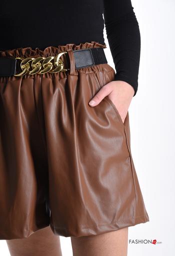 faux leather mini Bermuda with belt with elastic with pockets - ph 4