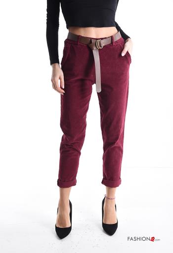 Pantalone in Cotone in velluto skinny con elastico con cintura con tasche