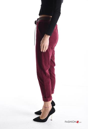 Pantalone in Cotone in velluto skinny con elastico con cintura con tasche - ph 3
