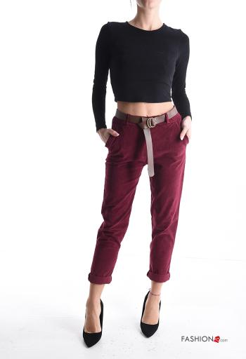Pantalone in Cotone in velluto skinny con elastico con cintura con tasche - ph 5
