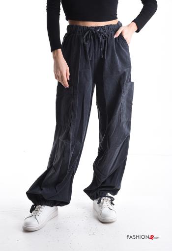 Pantalone in Cotone in velluto con tasche con elastico - ph 1