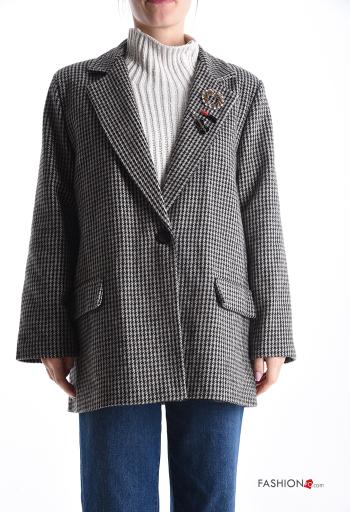 Houndstooth Wool Mix Jacket with buttons with lining with pockets