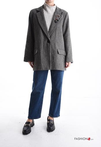 Houndstooth Wool Mix Jacket with buttons with lining with pockets - ph 5