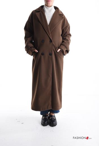double-breasted long Coat with buttons with lining with pockets