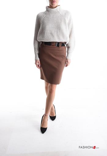 Jupe Longuette à genoux avec fermeture éclair avec fonte avec ceinture - ph 5