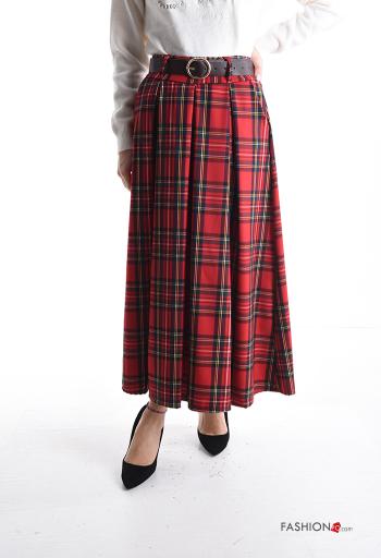 Gonna lungo Fantasia tartan con cintura con tasche