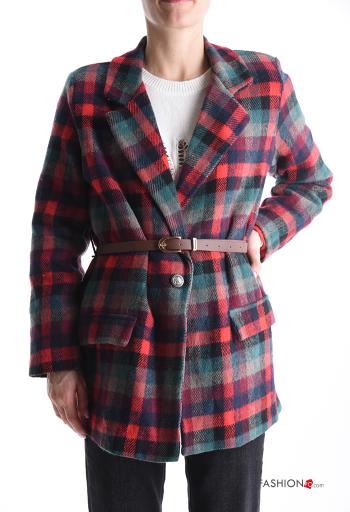 Tartan Coat with lining with pockets with belt with buttons