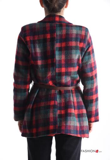 Tartan Coat with lining with pockets with belt with buttons - ph 2