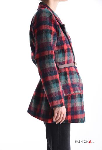 Tartan Coat with lining with pockets with belt with buttons - ph 3
