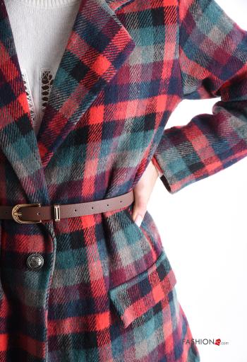 Tartan Coat with lining with pockets with belt with buttons - ph 4