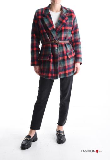 Tartan Coat with lining with pockets with belt with buttons - ph 5