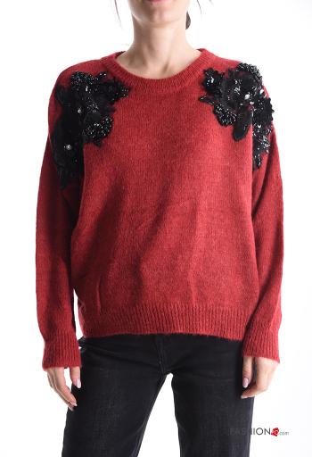 long sleeve crew neck Wool Mix Sweater with sequins - ph 1