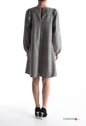 Tartan long sleeve crew neck Cotton Dress with buttons - ph 2