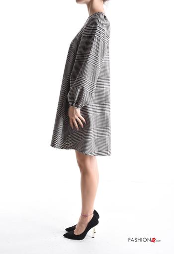 Tartan long sleeve crew neck Cotton Dress with buttons - ph 3